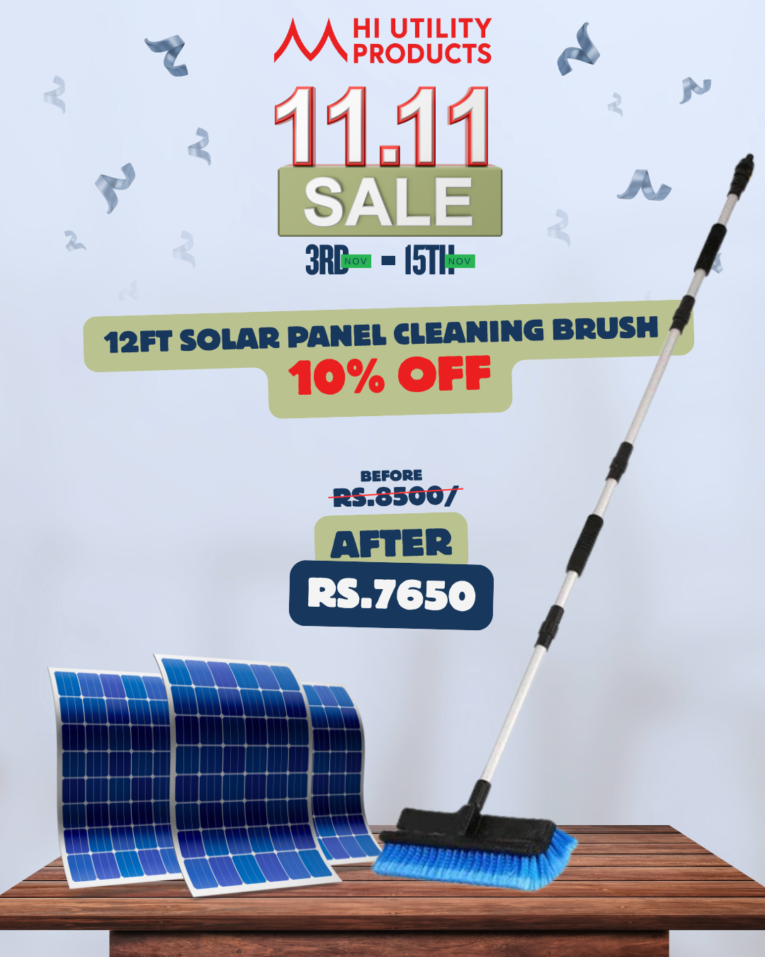 11.11 Sales # 7 - 12ft Solar Panel Cleaning Brush 10% OFF