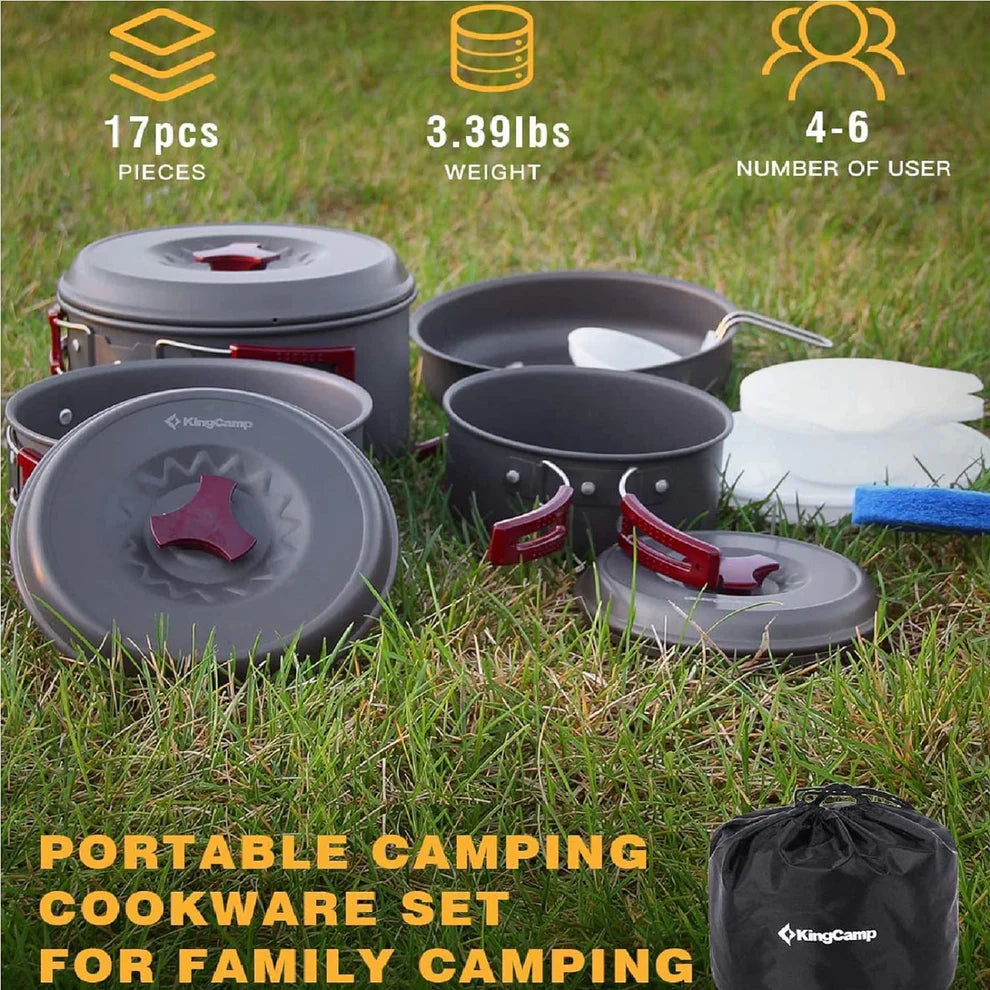 KingCamp Hard-Anodized Aluminum Foldable Camping Cookware Set 17PCS KP3912