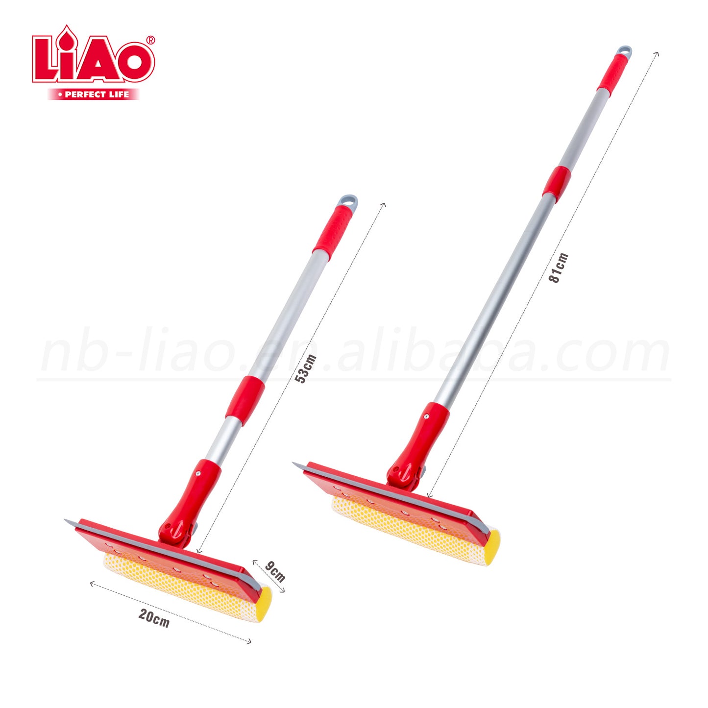 Telescopic 2.6ft Aluminium Pole Sponge + Squeegee Window Cleaner Wiper - LiAo