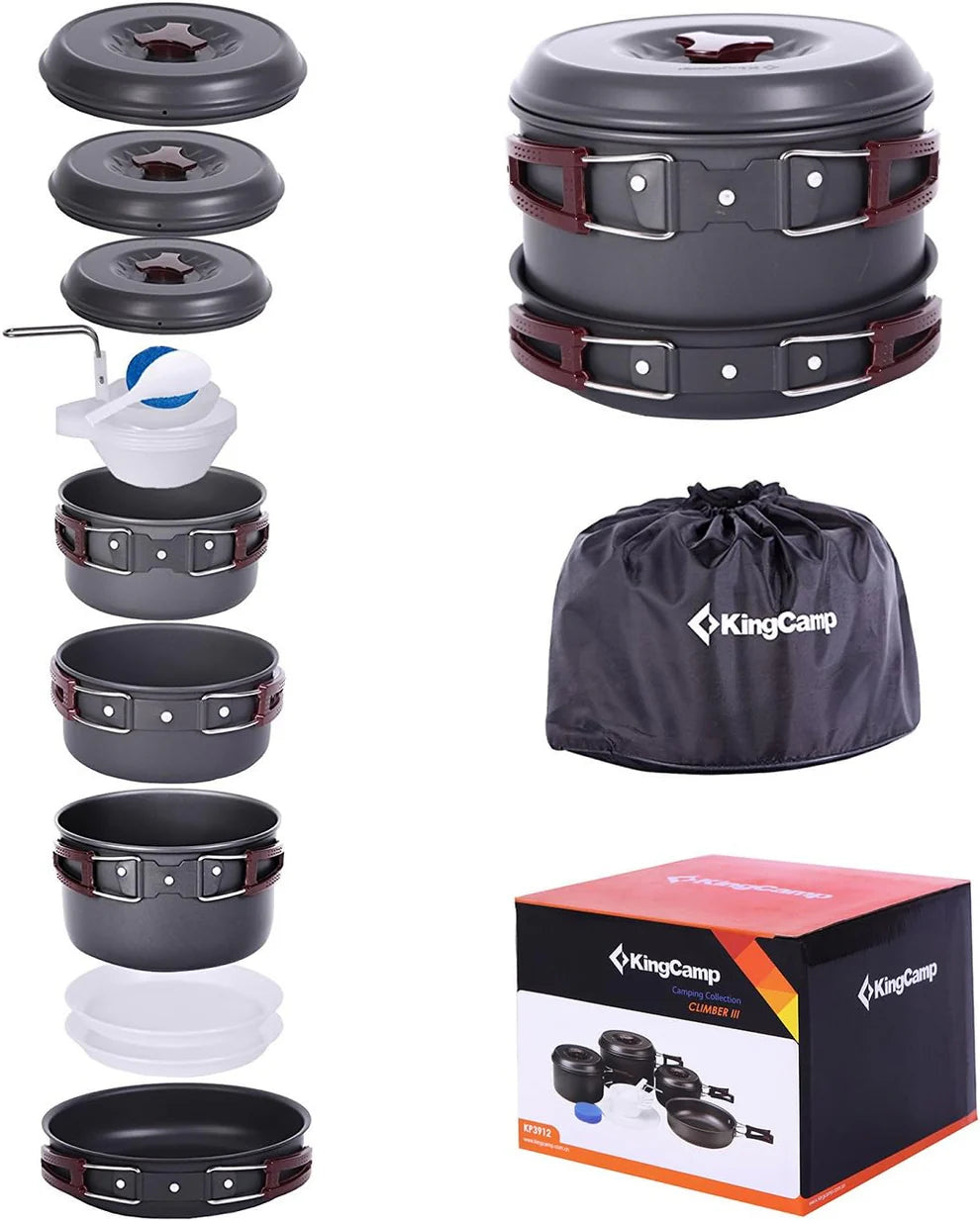 KingCamp Hard-Anodized Aluminum Foldable Camping Cookware Set 17PCS KP3912