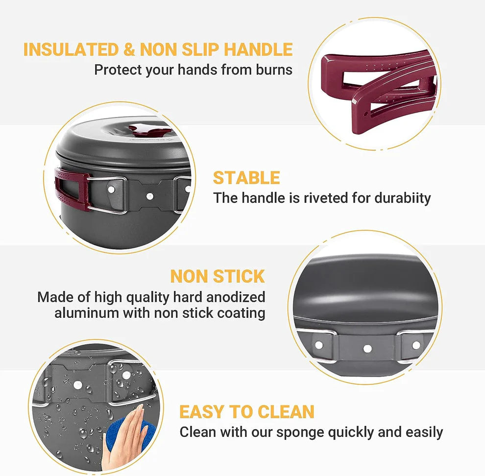 KingCamp Hard-Anodized Aluminum Foldable Camping Cookware Set 17PCS KP3912