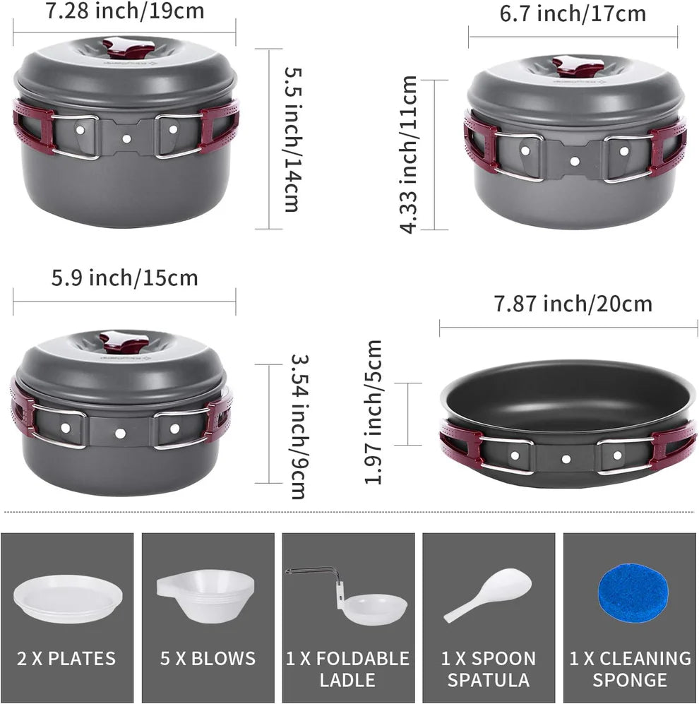 KingCamp Hard-Anodized Aluminum Foldable Camping Cookware Set 17PCS KP3912