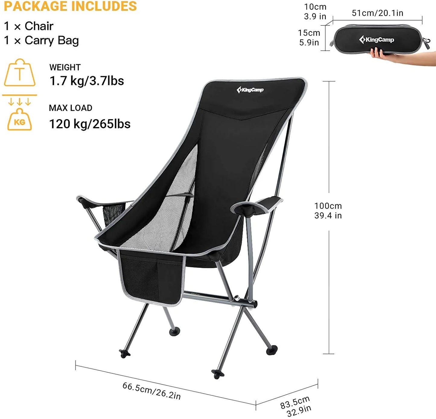 KingCamp Camping Chairs Highback KC2015