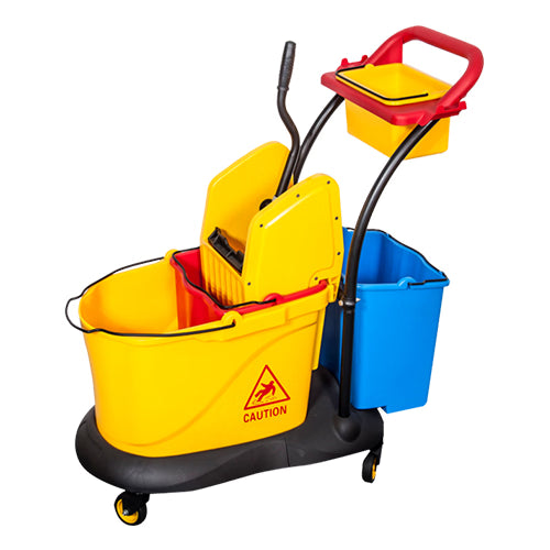 Commercial Triple Mop Buckets with Wringer Trolley