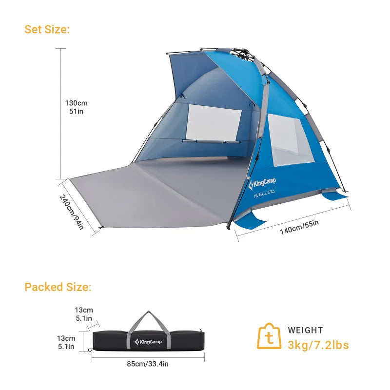 KingCamp Pop Up Tent UPF50+ beach, picnic, garden, camping - Blue KT2108