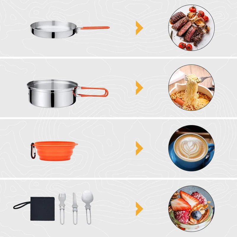 KingCamp KA2008 Adventure Stainless Steel Camping Cookware Mess Kit 25Pcs