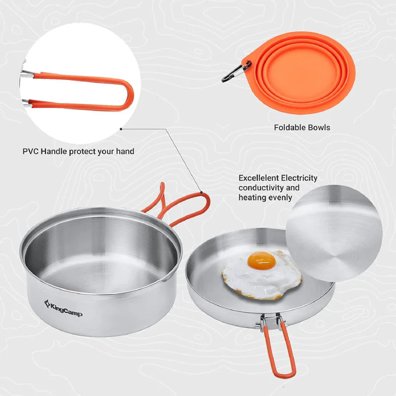 KingCamp KA2008 Adventure Stainless Steel Camping Cookware Mess Kit 25Pcs