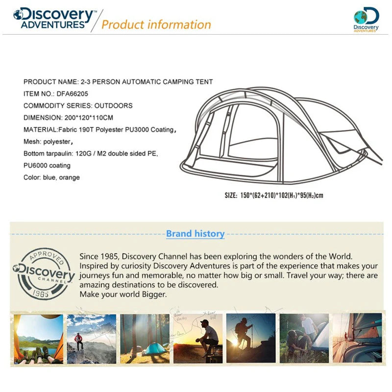 Discovery Adventures DFA66205 Portable Tent 2 Persons