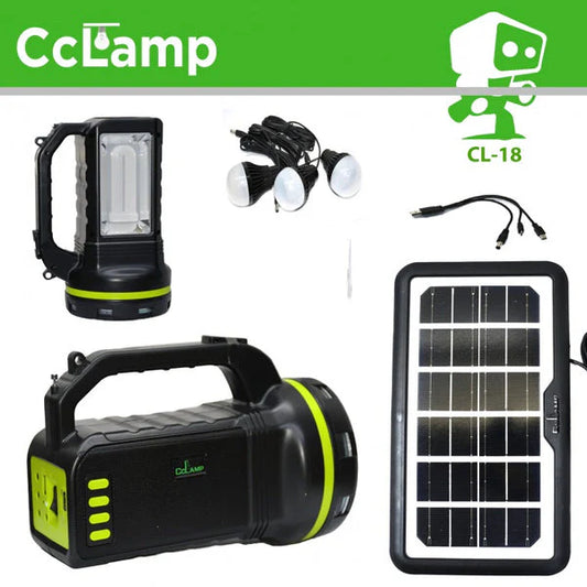 10W Camping Emergency Solar Lighting System CL-18 – 3 Bulbs, Bluetooth Speaker, FM Radio & Mobile Power Bank