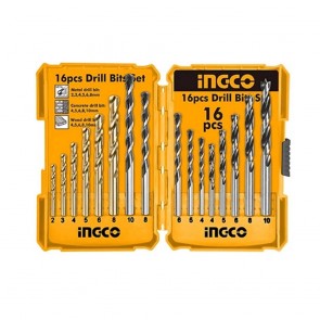INGCO 16 Pcs Metal, Concrete & Wood Drill Bits Set