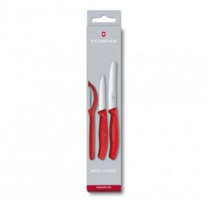 Swiss Classic Paring Knife Set with Peeler 3 Pcs – RED